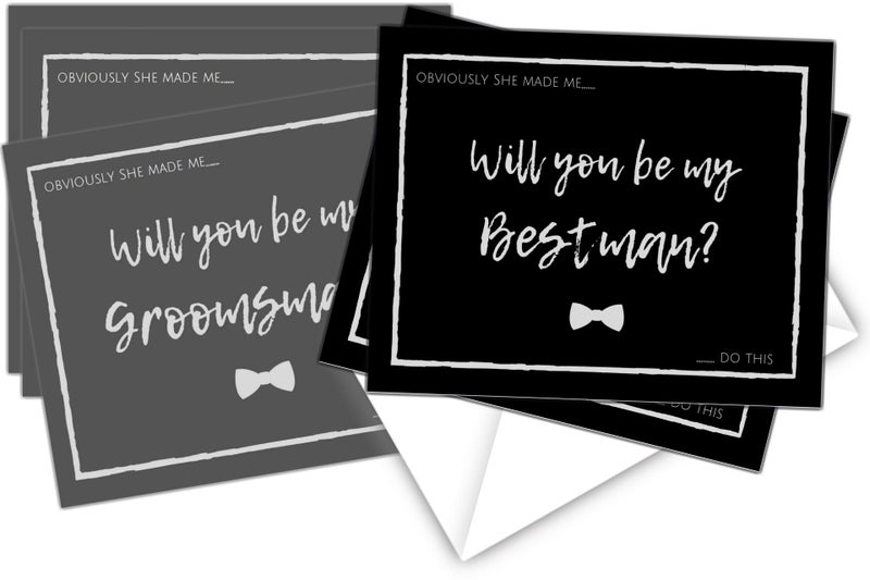 Elcer Will You Be My Groomsman? Will You Be My Best Man? Proposal Cards with Envelopes 10 pack | Groomsmen, Wedding Party Proposal Black and Dark Grey Vintage Rustic Premium Card stock - Image 5